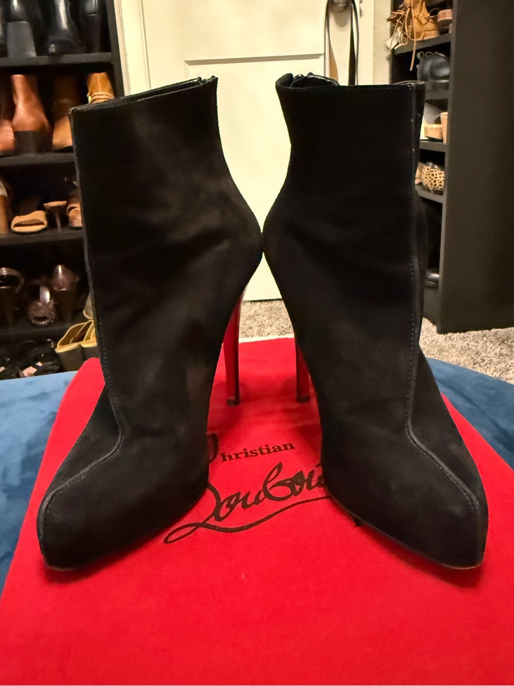 Christian Louboutin Black Suede Pointed Stiletto Ankle Boots EU40